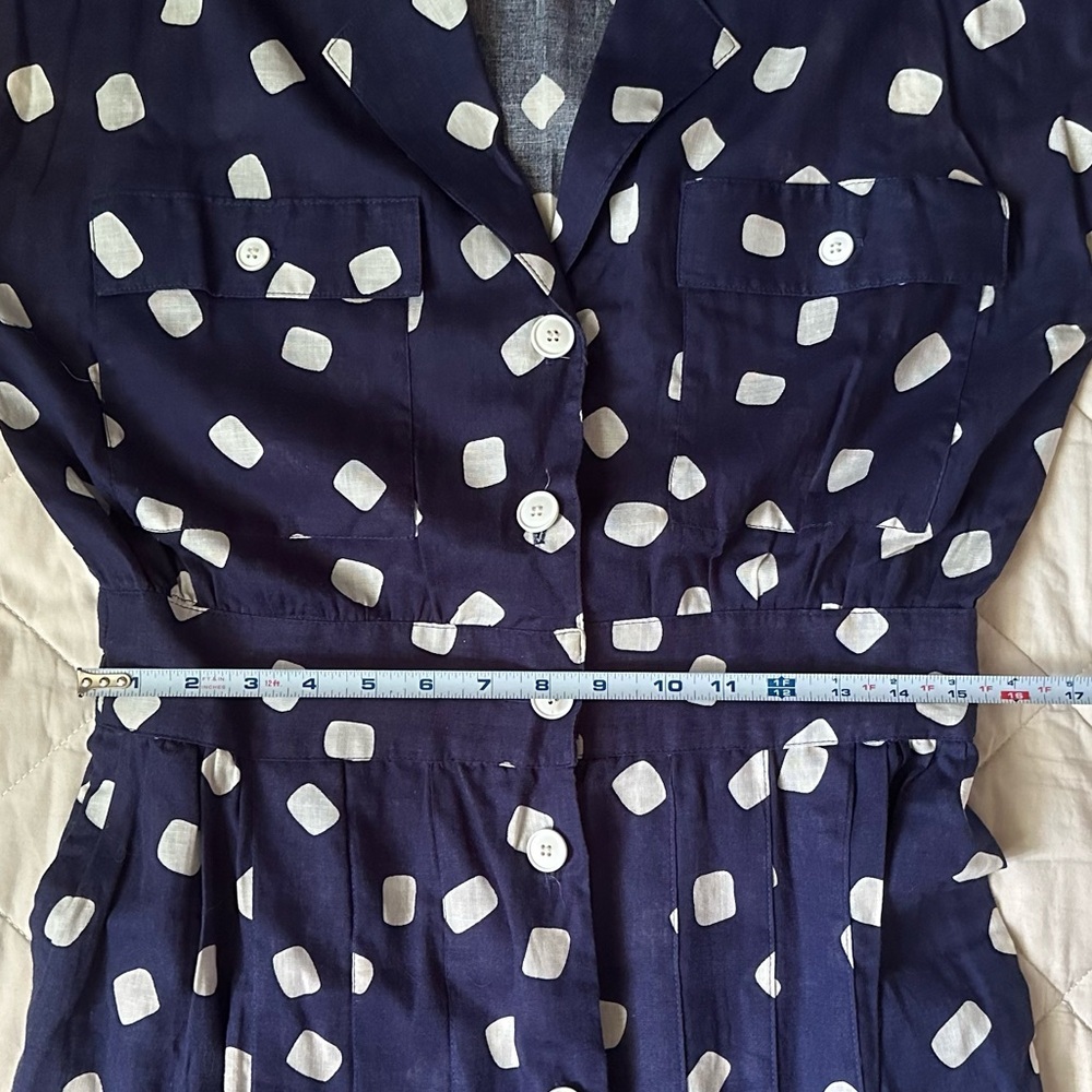 80s Blue Polka Dot Dress/Button Down Shirt Dress - Picture 7 of 7